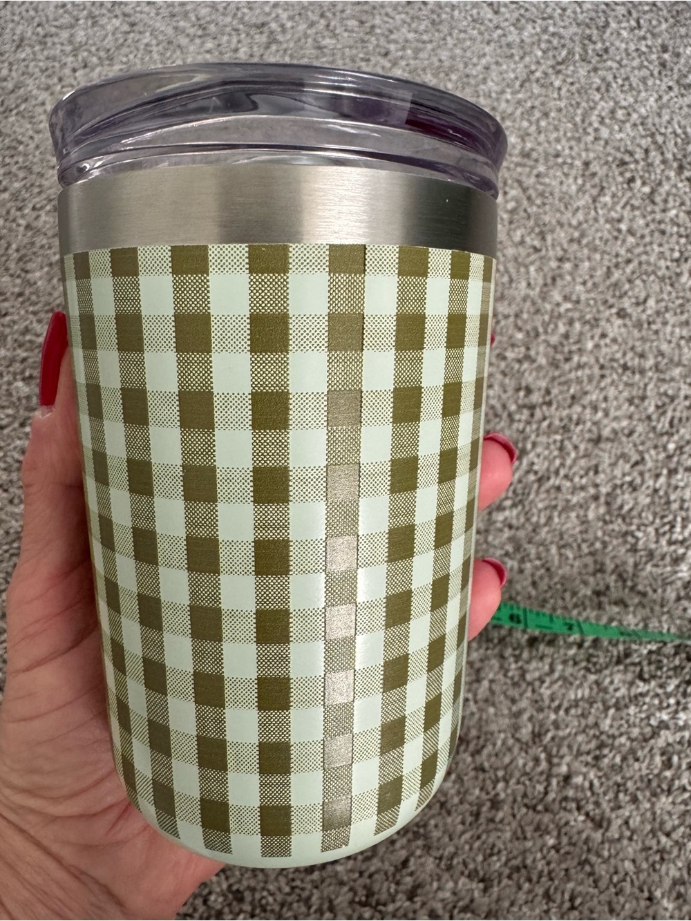 Target Olive Green Gingham Travel Tumbler with Stainless Accent